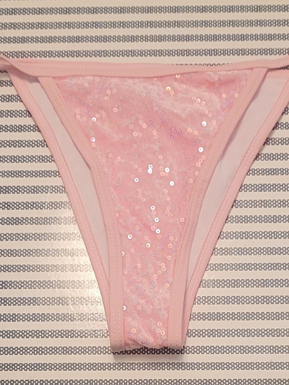Bedazzled Hi Cut Side Tie Pink Sequin Bikini Bottom